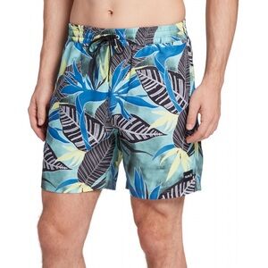 Men's Tropical Print Swim Trunks in Blue